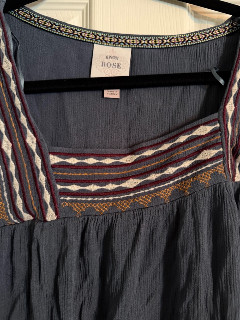 Knox Rose Navy Blue Embroidered Peasant Top - Picture 3 of 7